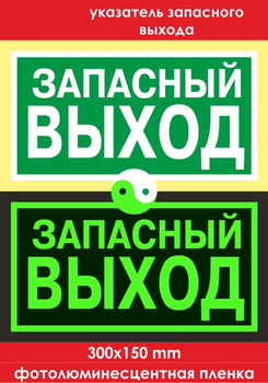 E23 указатель запасного выхода (ГОСТ 34428-2018, фотолюминесцентная пленка, 300х150 мм) - Знаки безопасности - Эвакуационные знаки - Магазин охраны труда ИЗО Стиль